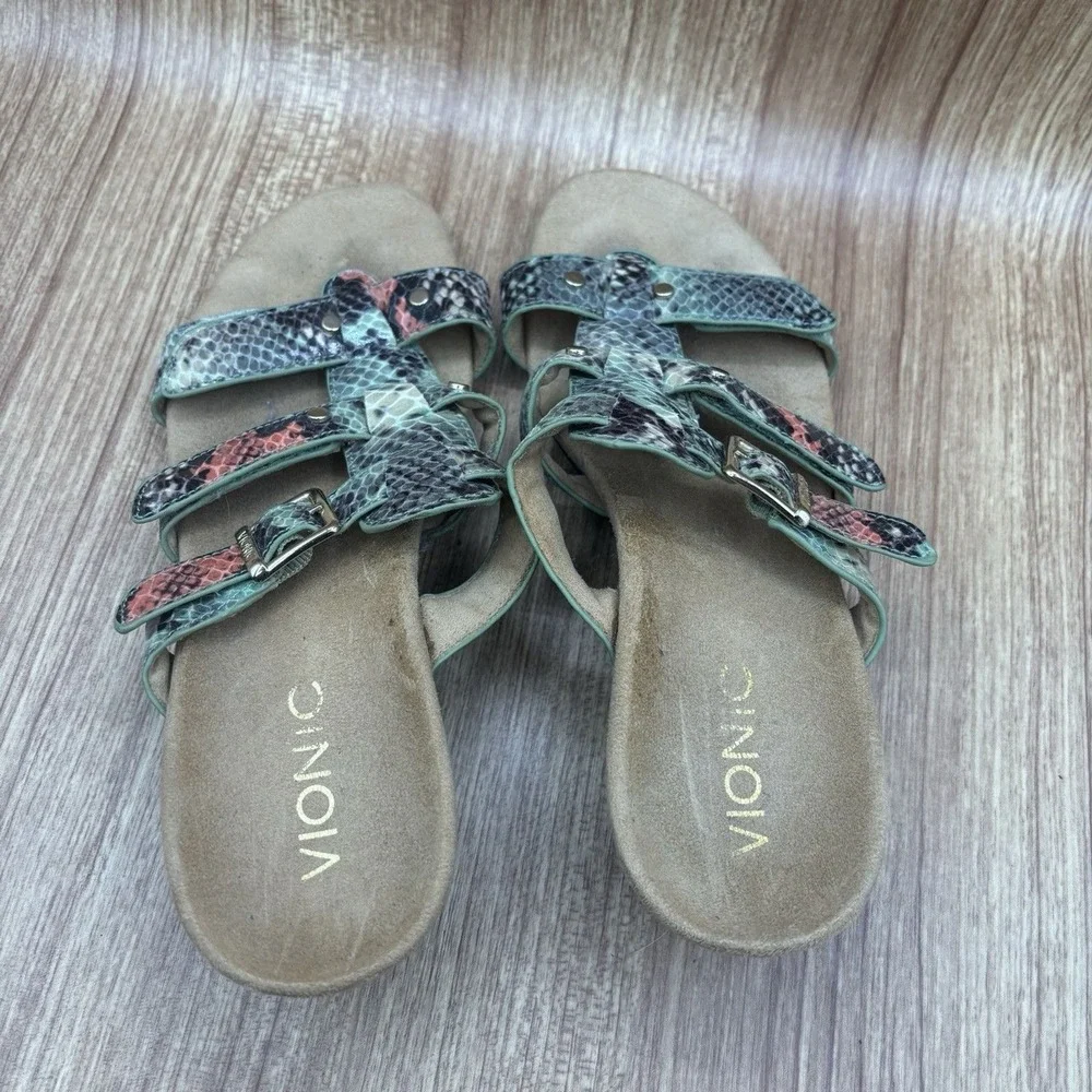 Vionic Wedge Sandals Multi‎ Snakeskin Women Size 6 Adjustable Straps Orthaheel